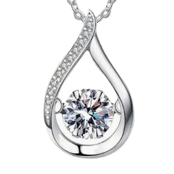 925 Sterling Silver Solitaire 1 Carat Moissanite Teardrop Clavicle Necklace - Picture 2 of 3